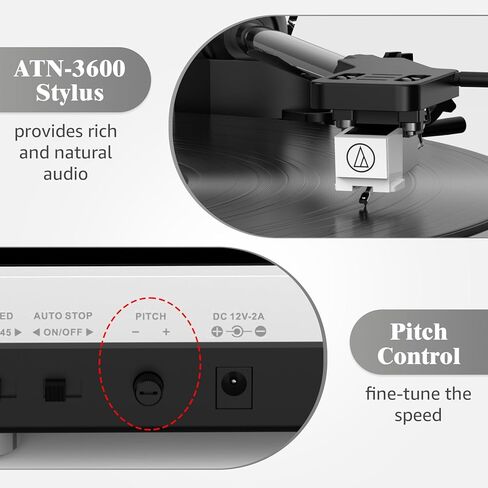 مشغل تسجيل Viny مع مكبري صوت خارجيين ووضعين بلوتوث، قرص دوار مع قلم ATN-3600، درجة الصوت، تسجيل USB، RCA وإيقاف تلقائي لسجلات الفينيل in Kuwait