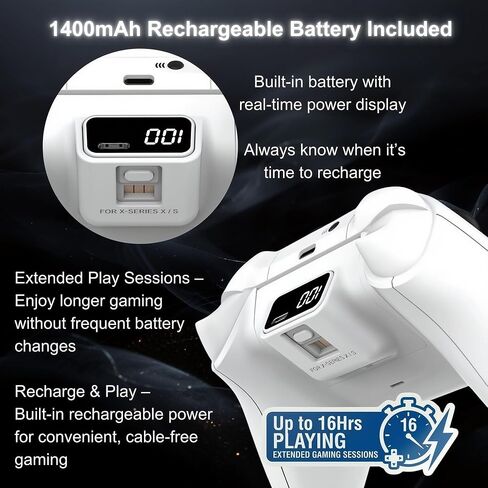 Elenai Wireless Gaming Controller Compatible with Xbox One X S, Xbox Series X S, PC, Android, Bluetooth Gamepad with 1400mAh Rechargeable Battery, LED Power Display, 3.5mm Audio Jack, Ergonomic Grip, White in Saudi Arabia