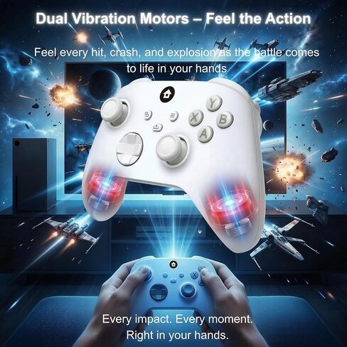 Elenai Wireless Gaming Controller Compatible with Xbox One X S, Xbox Series X S, PC, Android, Bluetooth Gamepad with 1400mAh Rechargeable Battery, LED Power Display, 3.5mm Audio Jack, Ergonomic Grip, White in Saudi Arabia