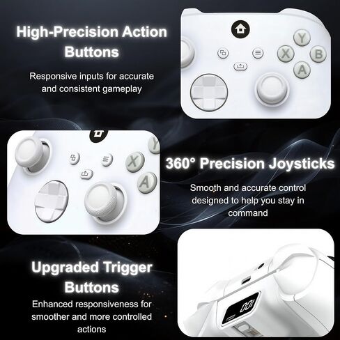 Elenai Wireless Gaming Controller Compatible with Xbox One X S, Xbox Series X S, PC, Android, Bluetooth Gamepad with 1400mAh Rechargeable Battery, LED Power Display, 3.5mm Audio Jack, Ergonomic Grip, White in Saudi Arabia