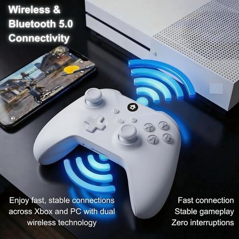 Elenai Wireless Gaming Controller Compatible with Xbox One X S, Xbox Series X S, PC, Android, Bluetooth Gamepad with 1400mAh Rechargeable Battery, LED Power Display, 3.5mm Audio Jack, Ergonomic Grip, White in Saudi Arabia