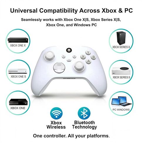 ECUBit Wireless Gaming Controller Compatible with Xbox Series X and Series S, Xbox One and Windows PC, Bluetooth Controller with 1400mAh Rechargeable Battery and LED Power Display, Dual Vibration, USB C Charging, 3.5mm Headset Jack, White in Saudi Arabia