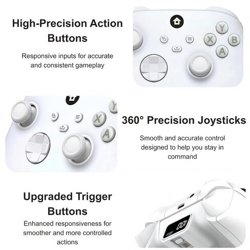 ECUBit Wireless Gaming Controller Compatible with Xbox Series X and Series S, Xbox One and Windows PC, Bluetooth Controller with 1400mAh Rechargeable Battery and LED Power Display, Dual Vibration, USB C Charging, 3.5mm Headset Jack, White in Saudi Arabia