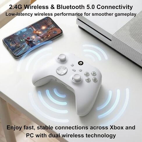 ECUBit Wireless Gaming Controller Compatible with Xbox Series X and Series S, Xbox One and Windows PC, Bluetooth Controller with 1400mAh Rechargeable Battery and LED Power Display, Dual Vibration, USB C Charging, 3.5mm Headset Jack, White in Saudi Arabia