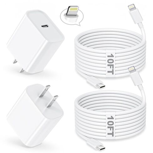 شاحن iPhone سريع، شاحن iPhone شحن سريع 2 حزمة PD 6FT نوع C سريع USB C إلى كابل Lightning شاحن سريع iPhoneUSB C قابس حائط لـ iPhone14 13 12 11 Pro Max XR XS X، iPad، AirPods in Kuwait