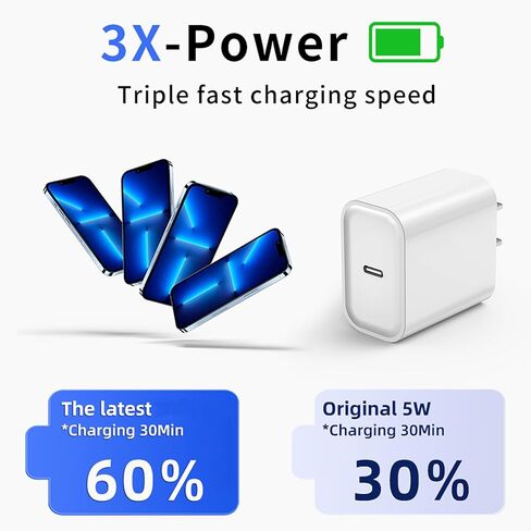 iPhone Fast Charger, iPhone Charger Fast Charging 2Pack PD 6FT Type C Quick USB C to Lightning Cable Cord Fast Charger iPhoneUSB C Wall Block Plug for iPhone14 13 12 11 Pro Max XR XS X, iPad, AirPods in Kuwait