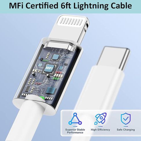 iPhone Fast Charger, iPhone Charger Fast Charging 2Pack PD 6FT Type C Quick USB C to Lightning Cable Cord Fast Charger iPhoneUSB C Wall Block Plug for iPhone14 13 12 11 Pro Max XR XS X, iPad, AirPods in Kuwait