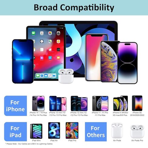iPhone Fast Charger, iPhone Charger Fast Charging 2Pack PD 6FT Type C Quick USB C to Lightning Cable Cord Fast Charger iPhoneUSB C Wall Block Plug for iPhone14 13 12 11 Pro Max XR XS X, iPad, AirPods in Kuwait