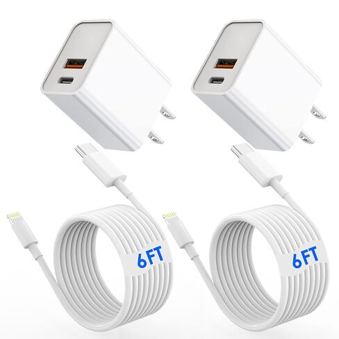 iPhone Fast Charger, iPhone Charger Fast Charging 2Pack PD 6FT Type C Quick USB C to Lightning Cable Cord Fast Charger iPhoneUSB C Wall Block Plug for iPhone14 13 12 11 Pro Max XR XS X, iPad, AirPods in Kuwait