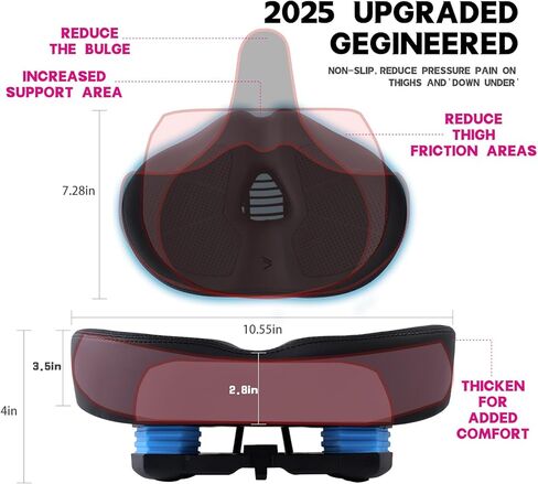 Wide Bicycle Seat, Noseless Bike Seat Cushion with Ventilation & Memory Foam – Oversized Waterproof Bike Saddle for Men & Women, Perfect for Electric Bike, Stationary & Cruiser Bikes in Saudi Arabia