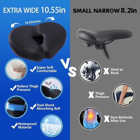 Wide Bicycle Seat, Noseless Bike Seat Cushion with Ventilation & Memory Foam – Oversized Waterproof Bike Saddle for Men & Women, Perfect for Electric Bike, Stationary & Cruiser Bikes in Saudi Arabia