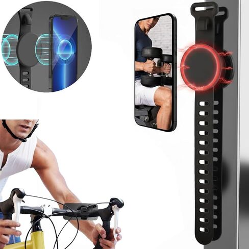Super Strong Gym Fitness Secure Silicone Strap Phone Mount for MagSafe Compatible Devices, Multi use for Gym Equipment Stroller Treadmill Peloton Exercise Bikes and anything Magnet stick on to in Saudi Arabia