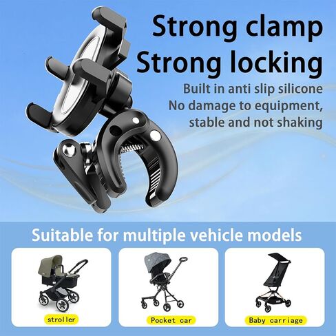 Temvue Stroller Phone Holder,Universal Phone Mount Clamp,360° Rotation, Suitable for All Types of Poles Such as Baby Strollers, Microphone Holders, tripods, etc,Applicable to All Mobile Phone Models. in Saudi Arabia