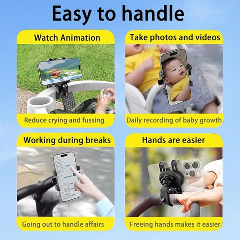Temvue Stroller Phone Holder,Universal Phone Mount Clamp,360° Rotation, Suitable for All Types of Poles Such as Baby Strollers, Microphone Holders, tripods, etc,Applicable to All Mobile Phone Models. in Saudi Arabia