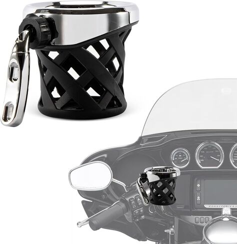 PSLER Motorcycle Drink Cup Holder Handlebar Mount Universal for Dyna Fat Bob Touring Road Glide Street Electra Glide Softail 1996-up Goldwing GL1800 2018-up (Chrome, 105mm) in Saudi Arabia