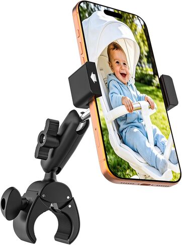 Stroller Phone Holder for Baby Pram - [360° Metal Arm & Super Stable] Buggy Phone Mount, Handlebar Bar Pole Rod Tube Clamp for All Phones, iPhone 17 16 Pro Max Plus, Galaxy S26 S25, Pixel in Saudi Arabia