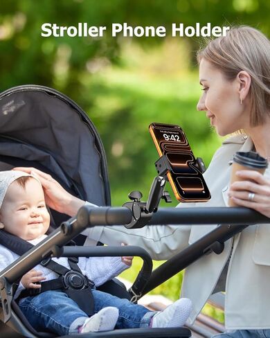 Stroller Phone Holder for Baby Pram - [360° Metal Arm & Super Stable] Buggy Phone Mount, Handlebar Bar Pole Rod Tube Clamp for All Phones, iPhone 17 16 Pro Max Plus, Galaxy S26 S25, Pixel in Saudi Arabia