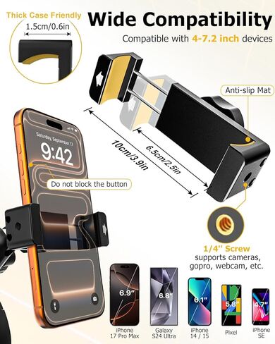Stroller Phone Holder for Baby Pram - [360° Metal Arm & Super Stable] Buggy Phone Mount, Handlebar Bar Pole Rod Tube Clamp for All Phones, iPhone 17 16 Pro Max Plus, Galaxy S26 S25, Pixel in Saudi Arabia