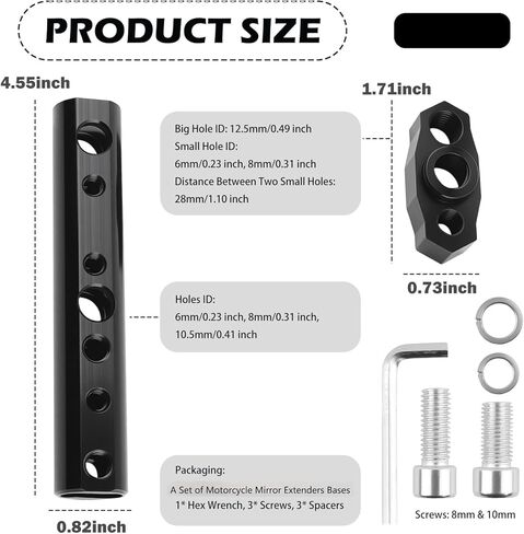 Motorcycle Mirror Extenders for 8mm & 10mm,Motorcycle Mirror Mount with Multi Mounting Holes,Multi-Purpose Motorcycles Handlebar Mount for Fixing Mirrors,Spotlights,Phone Holders in Saudi Arabia