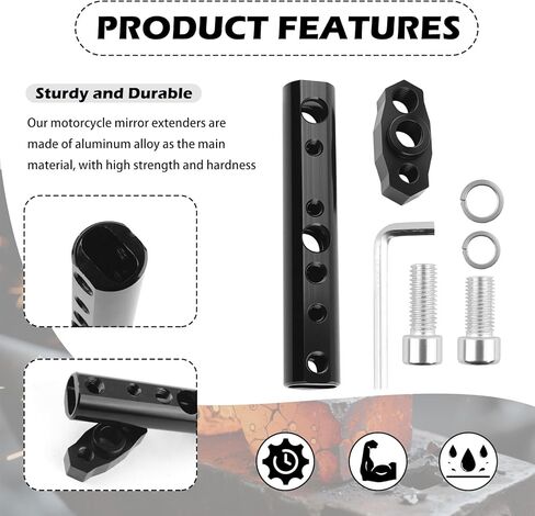 Motorcycle Mirror Extenders for 8mm & 10mm,Motorcycle Mirror Mount with Multi Mounting Holes,Multi-Purpose Motorcycles Handlebar Mount for Fixing Mirrors,Spotlights,Phone Holders in Saudi Arabia