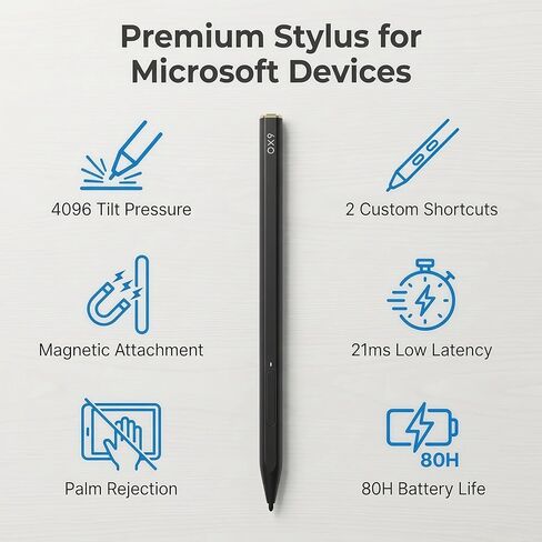 Stylus Pen for Surface, 4096 Pressure MPP 2.0 Pen for Microsoft Surface Pro 11/9/8/7/X/Laptop/Studio/Go, Compatible with Kobo Libra Colour/HP Envy x360/ASUS ZenBook, Palm Rejection & Tilt Support in Saudi Arabia