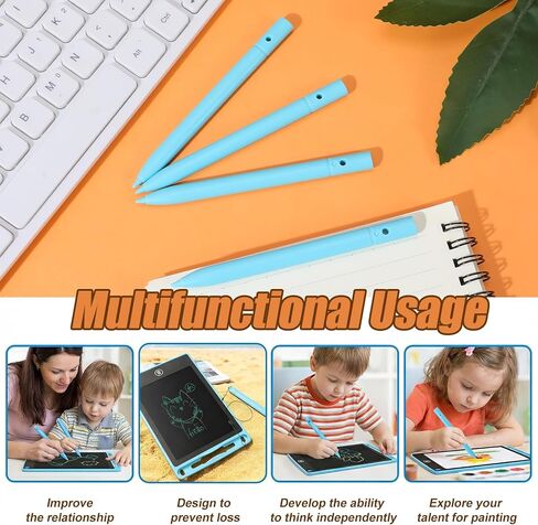 Ymapinc 4-Pack LCD Writing Tablet Stylus Pens with Anti-Loss Lanyard - 4.45 Inch Replacement Pens for Doodle Board & Drawing Tablet - Light Blue in Saudi Arabia