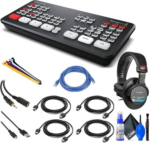 Blackmagic Design ATEM Mini Pro HDMI Live Stream Switcher Bundle (SWATEMMINIBPR) + Pro Headphones + USB-C Cable + Network Cable + 4 x HDMI Cable + More in Saudi Arabia