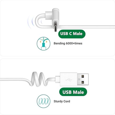 كابل طاقة USB-A إلى USB-C بطول 20 قدمًا، متوافق مع Ring Indoor Cam Plus، أبيض - سلك طاقة طويل للغاية لوضع يصعب الوصول إليه (أبيض، 20 قدمًا) in Kuwait
