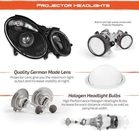 AKKON - For Mercedes Benz E-Class Halogen Type Projector Headlights Left + Right Side Replacement Pair Set in Saudi Arabia