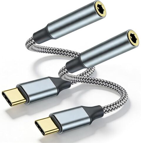 محول USB C إلى 3.5 مم Aux إلى USB C (عبوة من قطعتين)، محول USB C إلى Aux نوع C Hi-Fi USB C إلى محول مقبس سماعة الرأس لهاتف Iphone 17 Pro Max/17 Pro، 16/15 Pro Max، 16/15 Pro، Galaxy S24/S23/S22 Ultra، Ipad Pro in Kuwait