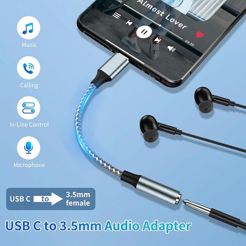 محول USB C إلى 3.5 مم Aux إلى USB C (عبوة من قطعتين)، محول USB C إلى Aux نوع C Hi-Fi USB C إلى محول مقبس سماعة الرأس لهاتف Iphone 17 Pro Max/17 Pro، 16/15 Pro Max، 16/15 Pro، Galaxy S24/S23/S22 Ultra، Ipad Pro in Kuwait