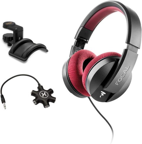 Focal Listen Professional Closed-Back Studio Circul-aural Headphones Bundle with Xuma 5-Way Headphone Splitter and Auray Headphones Holder in Saudi Arabia