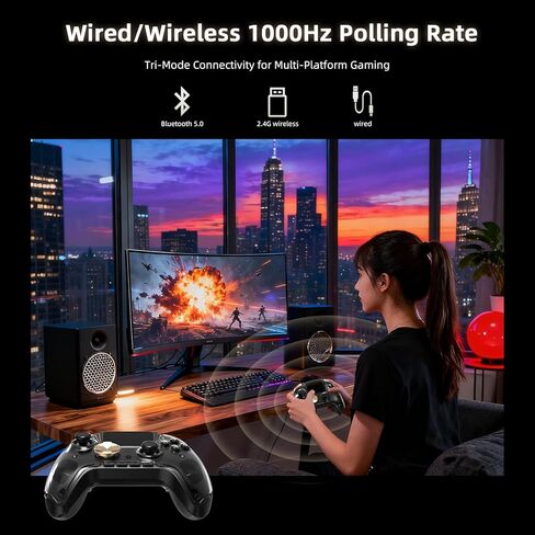 Voacle RG G01 Interactive Screen Wireless Gaming Controller Compatible with PC/Steam/Linux/Android/Switch/IOS 2.4G Wireless Bluetooth Controller Gamepad Hall Effect Triggers(Black) in Kuwait