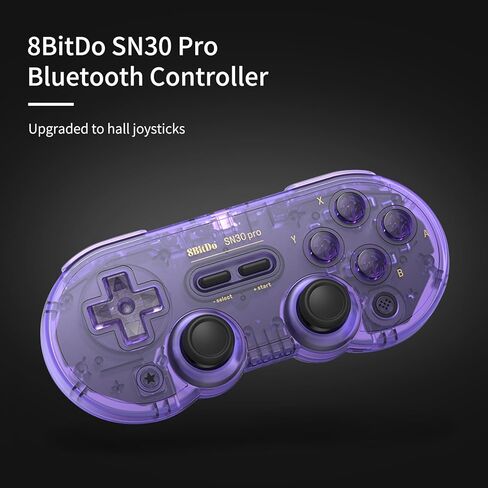 وحدة تحكم بلوتوث لاسلكية AKNES 8Bitdo SN30 Pro، عصا تحكم بتأثير Hall، مع كابل USB-C للاهتزاز المتوافق مع Switch/Switch 2، Windows، Mac OS، Android، Steam - أرجواني كريستالي in Kuwait