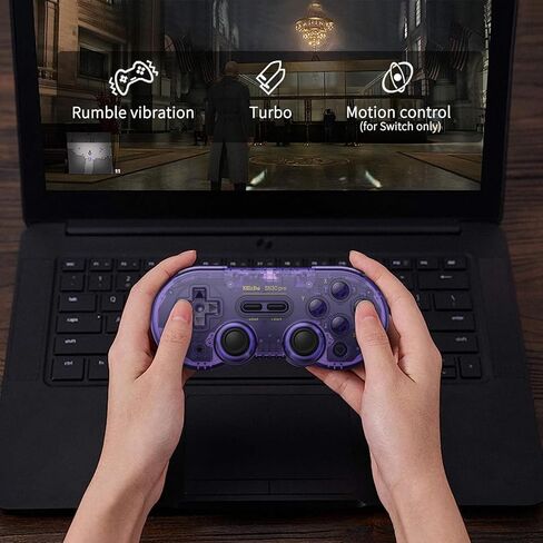 وحدة تحكم بلوتوث لاسلكية AKNES 8Bitdo SN30 Pro، عصا تحكم بتأثير Hall، مع كابل USB-C للاهتزاز المتوافق مع Switch/Switch 2، Windows، Mac OS، Android، Steam - أرجواني كريستالي in Kuwait