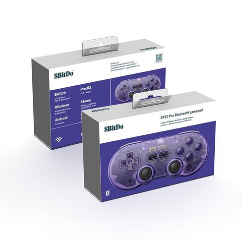 وحدة تحكم بلوتوث لاسلكية AKNES 8Bitdo SN30 Pro، عصا تحكم بتأثير Hall، مع كابل USB-C للاهتزاز المتوافق مع Switch/Switch 2، Windows، Mac OS، Android، Steam - أرجواني كريستالي in Kuwait