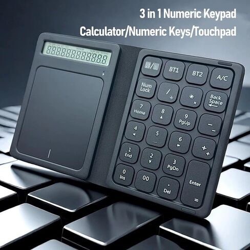 Focket 23 Keys Numeric Keypad, Wireless Number Pad with Touchpad Calculator 3 in 1 Foldable Ultra Thin Design PU Leather Case for Laptop Tablet PC OS X in Saudi Arabia
