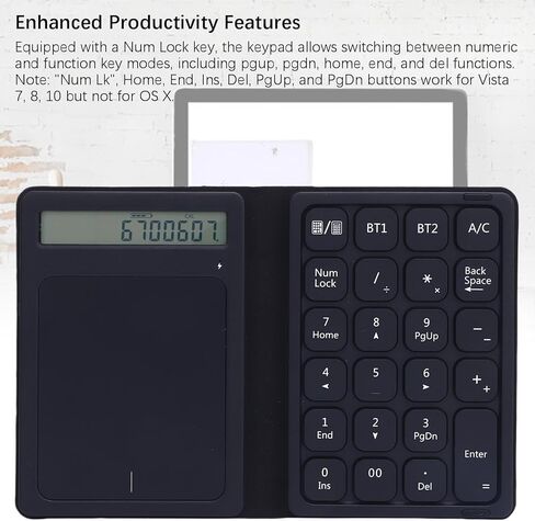 Focket 23 Keys Numeric Keypad, Wireless Number Pad with Touchpad Calculator 3 in 1 Foldable Ultra Thin Design PU Leather Case for Laptop Tablet PC OS X in Saudi Arabia