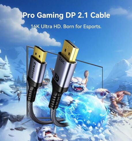 6FT Displayport to Displayport 2.1 Cable, 80Gbps Display Port to Display Port Cable, 16K@60Hz/8K@120Hz/4K@240Hz/2K@360Hz DP to DP 2.1 Cord for DP80, HDR, DSC, FreeSync Gaming Monitor, 5090, 7900XTX in Saudi Arabia