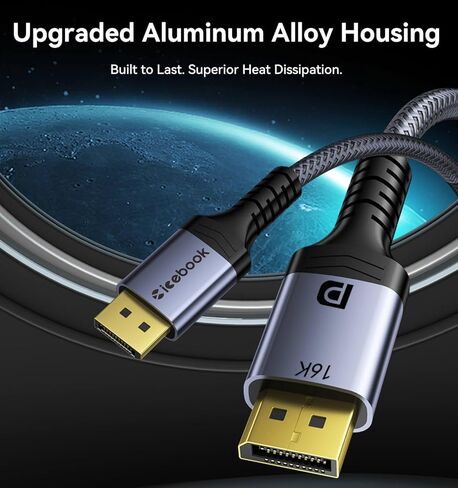 6FT Displayport to Displayport 2.1 Cable, 80Gbps Display Port to Display Port Cable, 16K@60Hz/8K@120Hz/4K@240Hz/2K@360Hz DP to DP 2.1 Cord for DP80, HDR, DSC, FreeSync Gaming Monitor, 5090, 7900XTX in Saudi Arabia