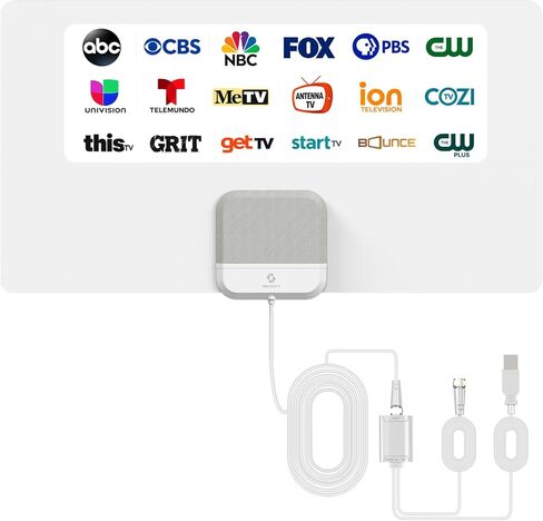 هوائي تلفزيون داخلي 2026، هوائي HDTV مضخم مع استقبال 75 ميلاً، كابل 16 قدم، معزز إشارة USB، ATSC 3.0، تلفزيون ذكي 4K 1080p، VHF UHF، رفيع للغاية، قنوات محلية بدون كابل in Kuwait