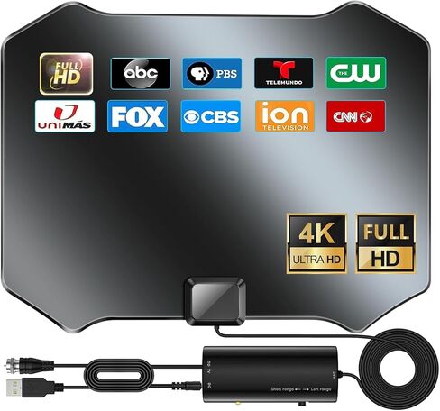 هوائي مطور 2026 للتلفزيون الذكي، هوائي تلفزيون داخلي يزيد عن 3600 ميل، هوائي HDTV للقنوات المحلية طويلة المدى، هوائي رقمي مع معزز إشارة مكبر للصوت يدعم كابل كوكسيال 8K 4K 1080p 18FT in Kuwait