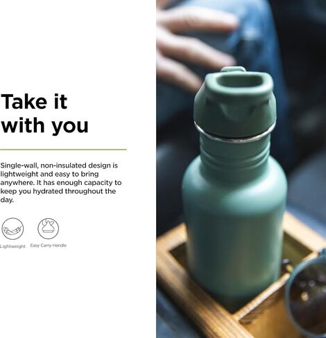 Klean Kanteen 27 oz Classic Water Bottle with Flip Seal Sport Cap & Straw - 100% Leakproof Spout & Cap - Durable, BPA-Free & Stainless Steel Material - Easy-Sip Water Bottle - Sea Spray in Saudi Arabia