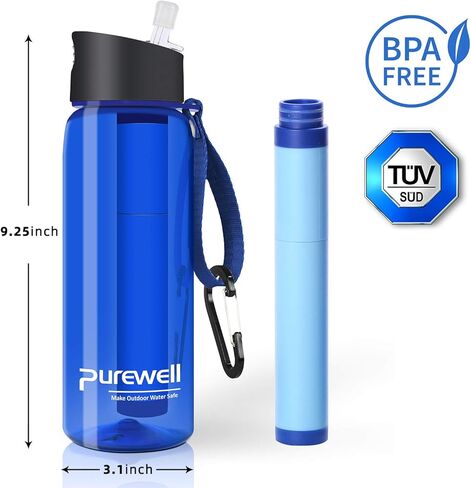Purewell Filtered Water Bottle BPA Free with 5-Stage Integrated Filter Straw for Camping, Hiking, Backpacking and Travel in Saudi Arabia