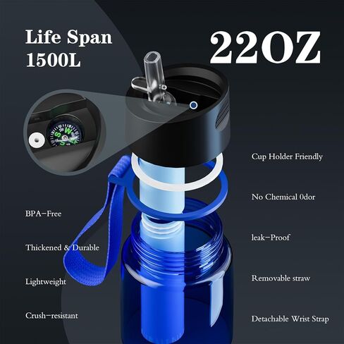 Purewell Filtered Water Bottle BPA Free with 5-Stage Integrated Filter Straw for Camping, Hiking, Backpacking and Travel in Saudi Arabia