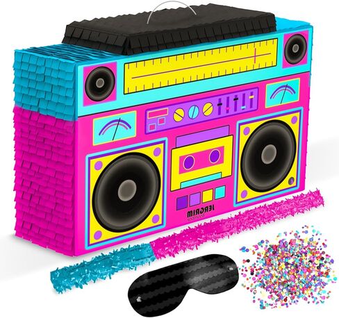 Boombox Pinata 4-Piece Set perfect for Retro Birthday Party, Decorations, 80s Parties, Hip Hop 90s, 1980’s Radio Piñata for kids and adults (17"X10") durable! in Saudi Arabia