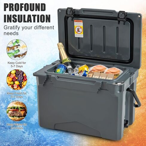 Goplus Portable Hard Cooler, Insulated Rolling Cooler w/6-Day Ice Retention, Pull Handle, Wheels, Outdoor Ice Chest Box w/2 Cup Holders, Ruler, Bottle Opener, for Camping, Fishing, Beach (Gray, 25QT) in Saudi Arabia