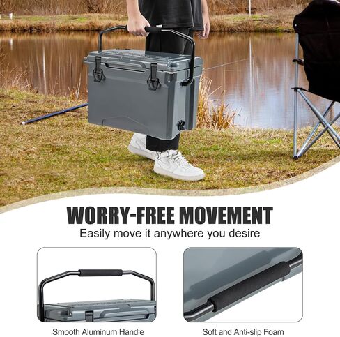 Goplus Portable Hard Cooler, Insulated Rolling Cooler w/6-Day Ice Retention, Pull Handle, Wheels, Outdoor Ice Chest Box w/2 Cup Holders, Ruler, Bottle Opener, for Camping, Fishing, Beach (Gray, 25QT) in Saudi Arabia