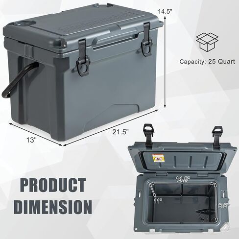 Goplus Portable Hard Cooler, Insulated Rolling Cooler w/6-Day Ice Retention, Pull Handle, Wheels, Outdoor Ice Chest Box w/2 Cup Holders, Ruler, Bottle Opener, for Camping, Fishing, Beach (Gray, 25QT) in Saudi Arabia