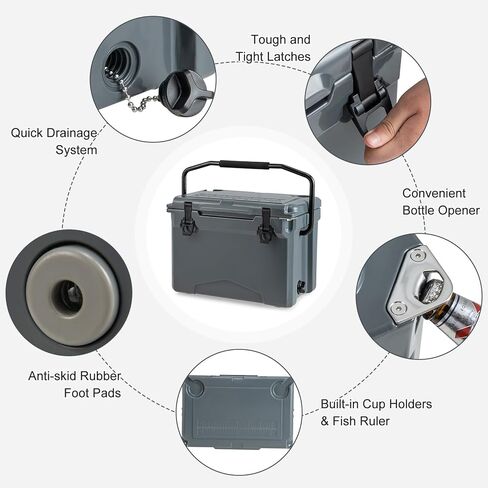 Goplus Portable Hard Cooler, Insulated Rolling Cooler w/6-Day Ice Retention, Pull Handle, Wheels, Outdoor Ice Chest Box w/2 Cup Holders, Ruler, Bottle Opener, for Camping, Fishing, Beach (Gray, 25QT) in Saudi Arabia